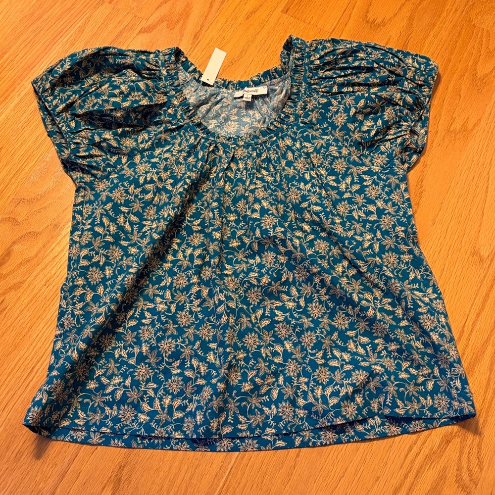 Madewell scoopneck puff- sleeve top NWT size 2 Eloise Ditsy floral NW338
